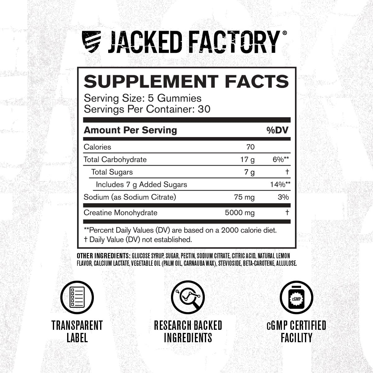 Jacked Factory Creatine Gummies – 5g Daily Dose, 150 Lemon Gummies