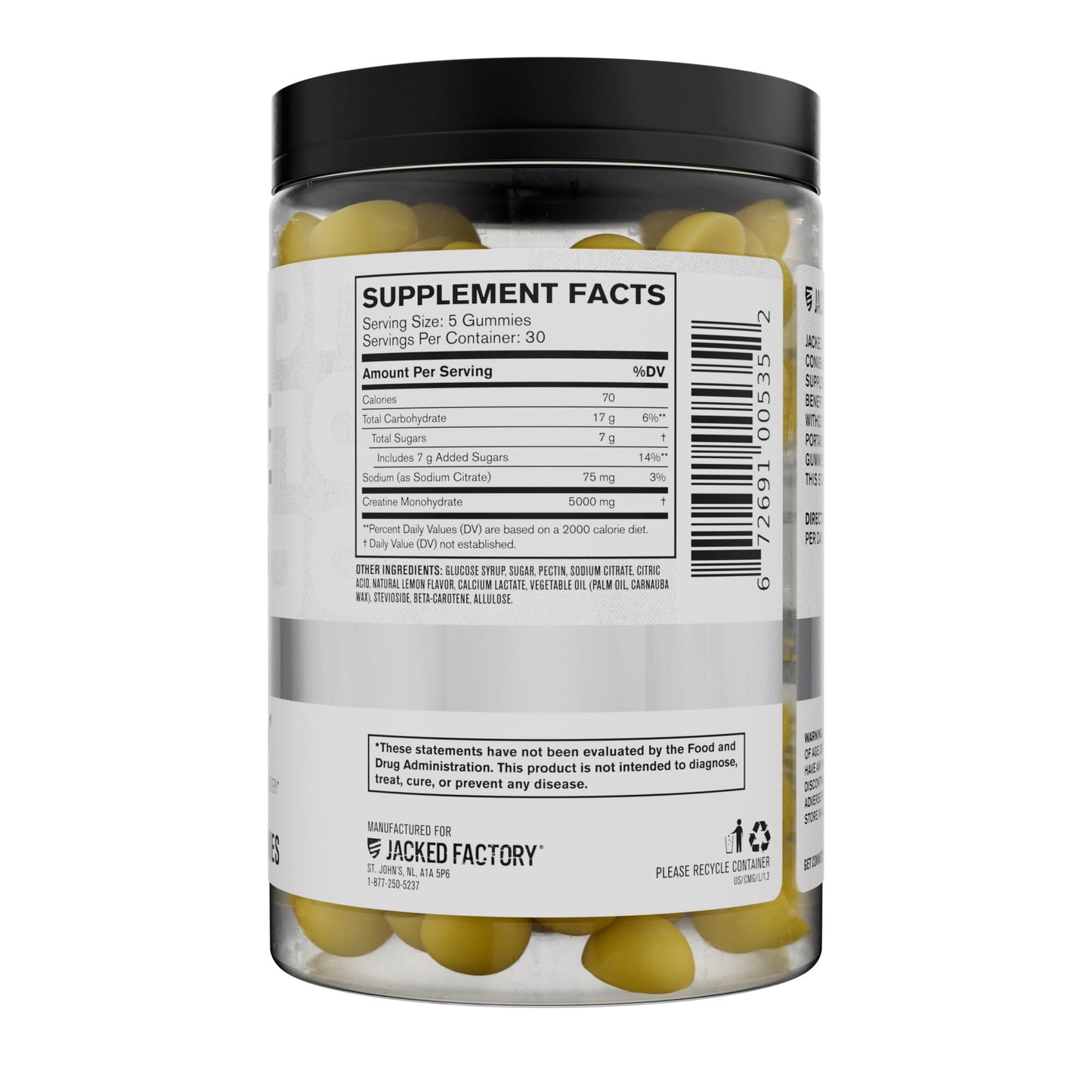 Jacked Factory Creatine Gummies – 5g Daily Dose, 150 Lemon Gummies