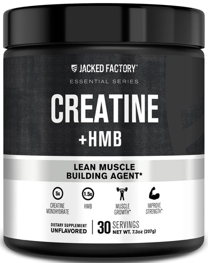 Jacked Factory Creatine Monohydrate + HMB Powder – Unflavored, 30 Servings