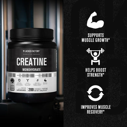 Jacked Factory Creatine Monohydrate Powder 1000g - 200 Servings, Unflavored, Vegan, Third-Party Tested
