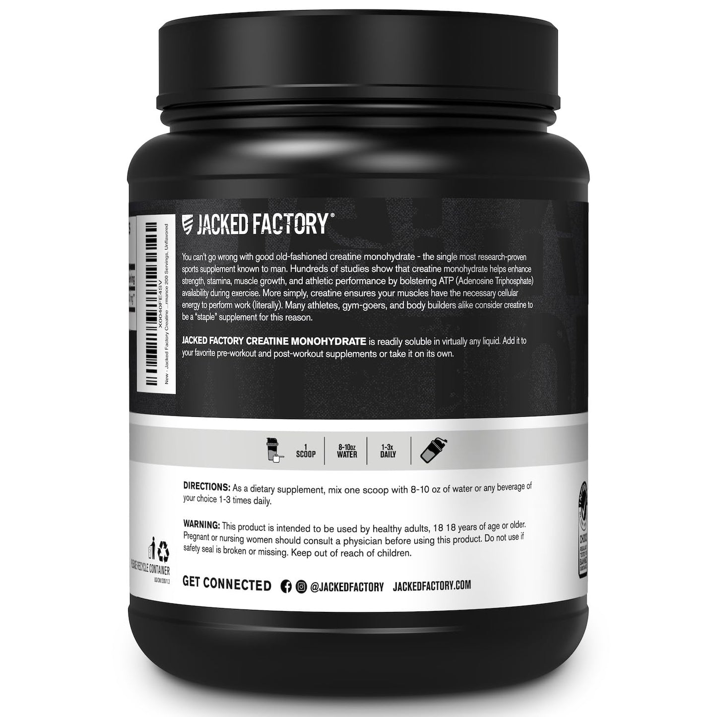 Jacked Factory Creatine Monohydrate Powder 1000g - 200 Servings, Unflavored, Vegan, Third-Party Tested
