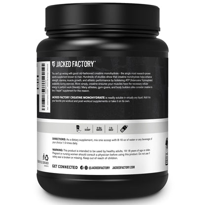 Jacked Factory Creatine Monohydrate Powder 1000g - 200 Servings, Unflavored, Vegan, Third-Party Tested