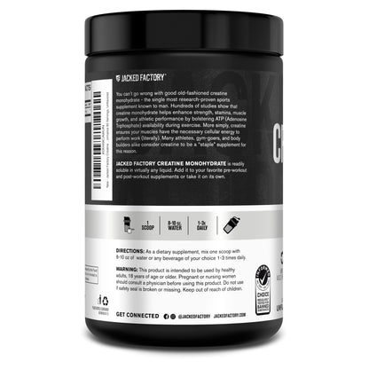 Jacked Factory Creatine Monohydrate Powder 425g – 5g Per Scoop, 85 Servings, Unflavored, Vegan
