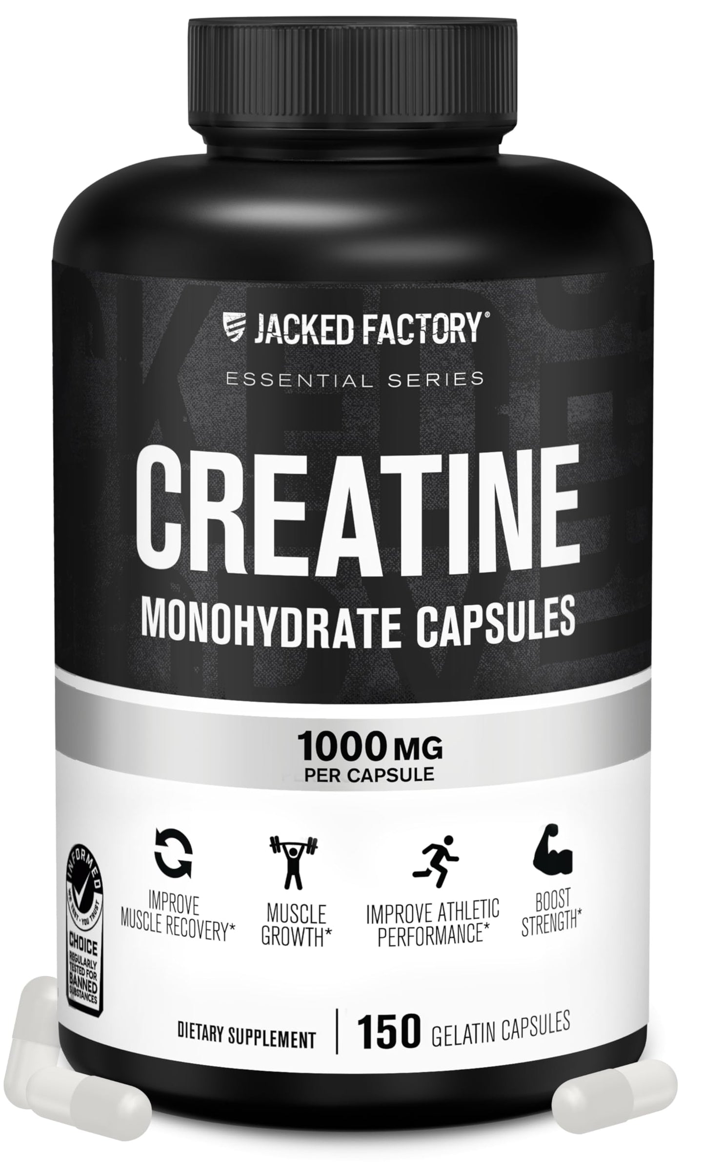 Jacked Factory Creatine Monohydrate Capsules – 150 Count | Muscle Growth & Strength