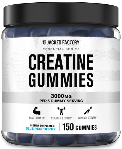 Jacked Factory Creatine Monohydrate Gummies (3g) – 150 Gummies, Blue Raspberry
