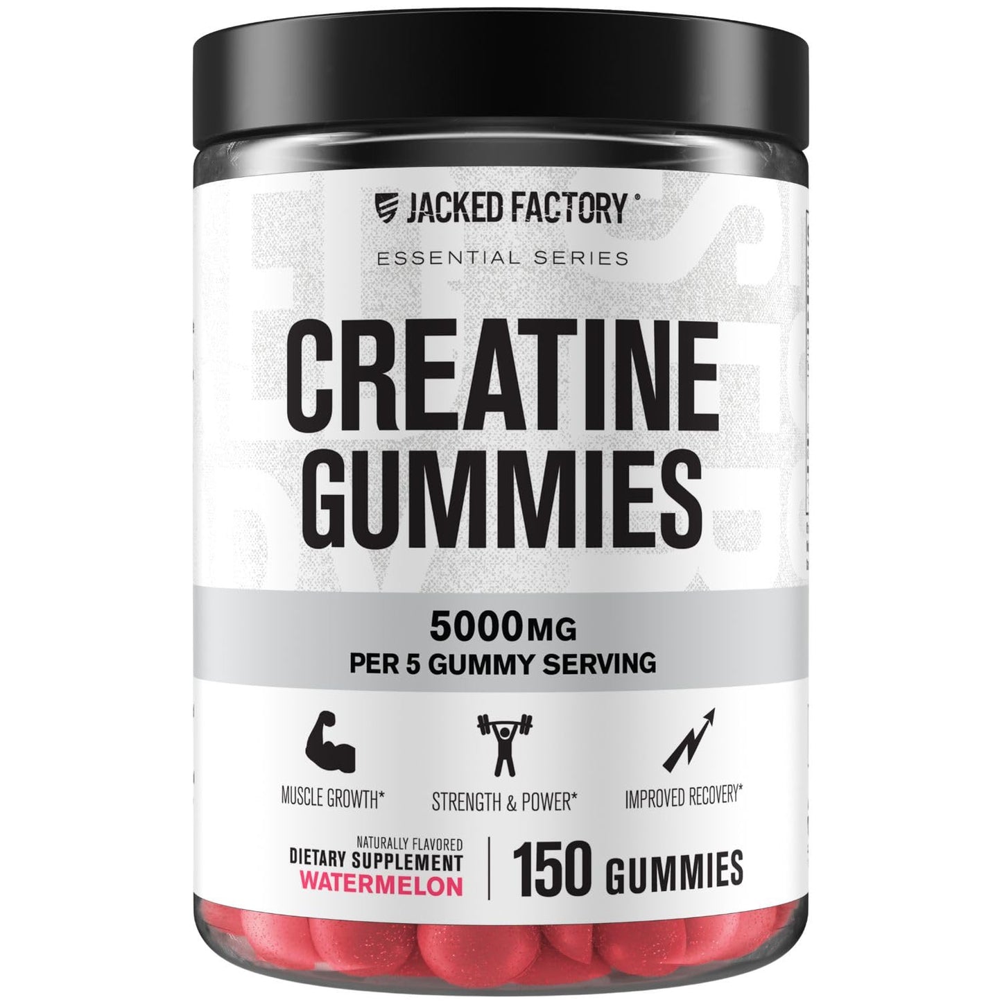 Jacked Factory Creatine Monohydrate Gummies 5g Daily Dose – 150 Watermelon Gummies | Vegan, Travel-Friendly, Third-Party Tested