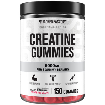 Jacked Factory Creatine Monohydrate Gummies 5g Daily Dose – 150 Watermelon Gummies | Vegan, Travel-Friendly, Third-Party Tested