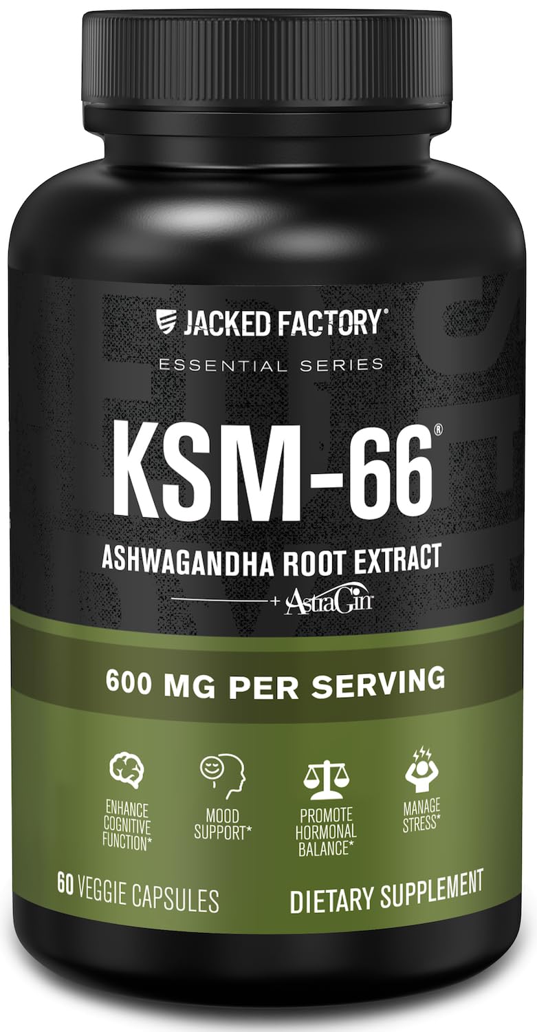 Jacked Factory KSM-66 Ashwagandha Root Extract - 60 Veggie Capsules | 5% Withanolides