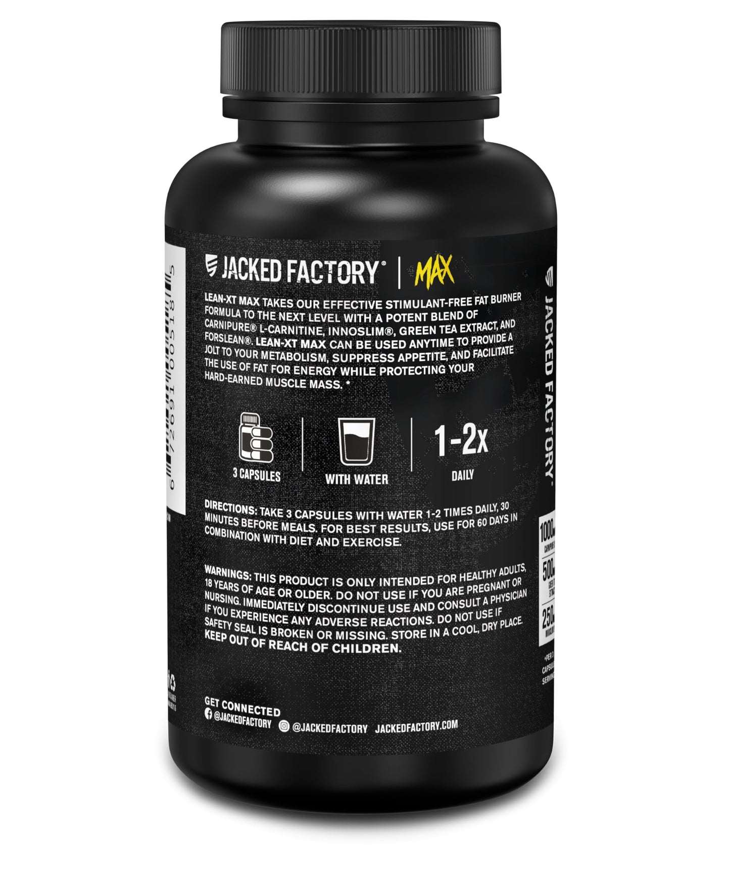 Jacked Factory Lean-XT Max – Stim-Free Fat Burner with Carnipure, InnoSlim & ForsLean | 90 Count