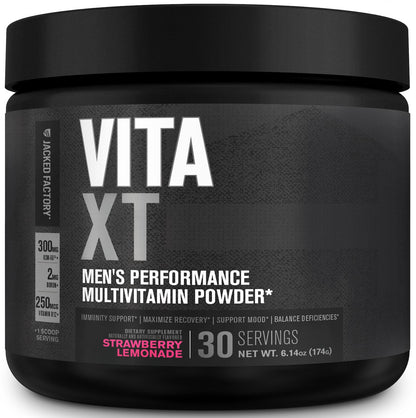 Jacked Factory Vita XT Performance Vitamin Powder – Daily Multivitamin for Men | Strawberry Lemonade, 30 Servings