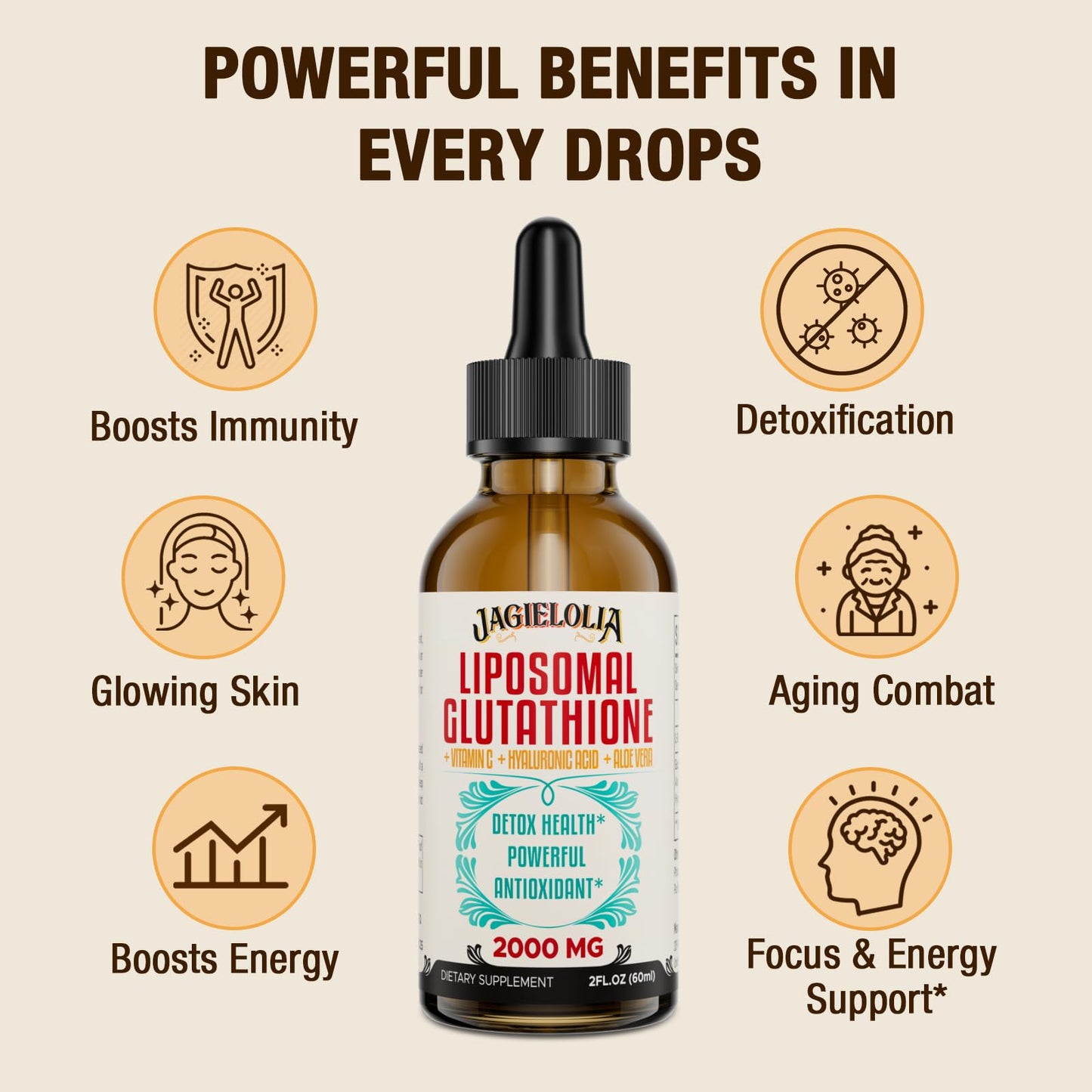 Jagielolia Liposomal Glutathione Liquid 2000MG – High-Potency Vegan Antioxidant Drops, 8 fl oz