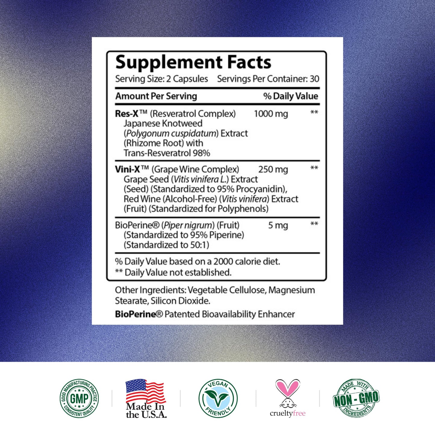 Research Verified Resveratrol - 98% Trans-Resveratrol 1000 mg, 60 Capsules per Bottle - 6 Bottles
