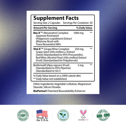 Research Verified Resveratrol - 98% Trans-Resveratrol 1000 mg, 60 Capsules per Bottle - 6 Bottles