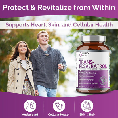 Purity Labs Trans-Resveratrol with Quercetin – Pure Organic Vegan Antioxidant (90 Caps)