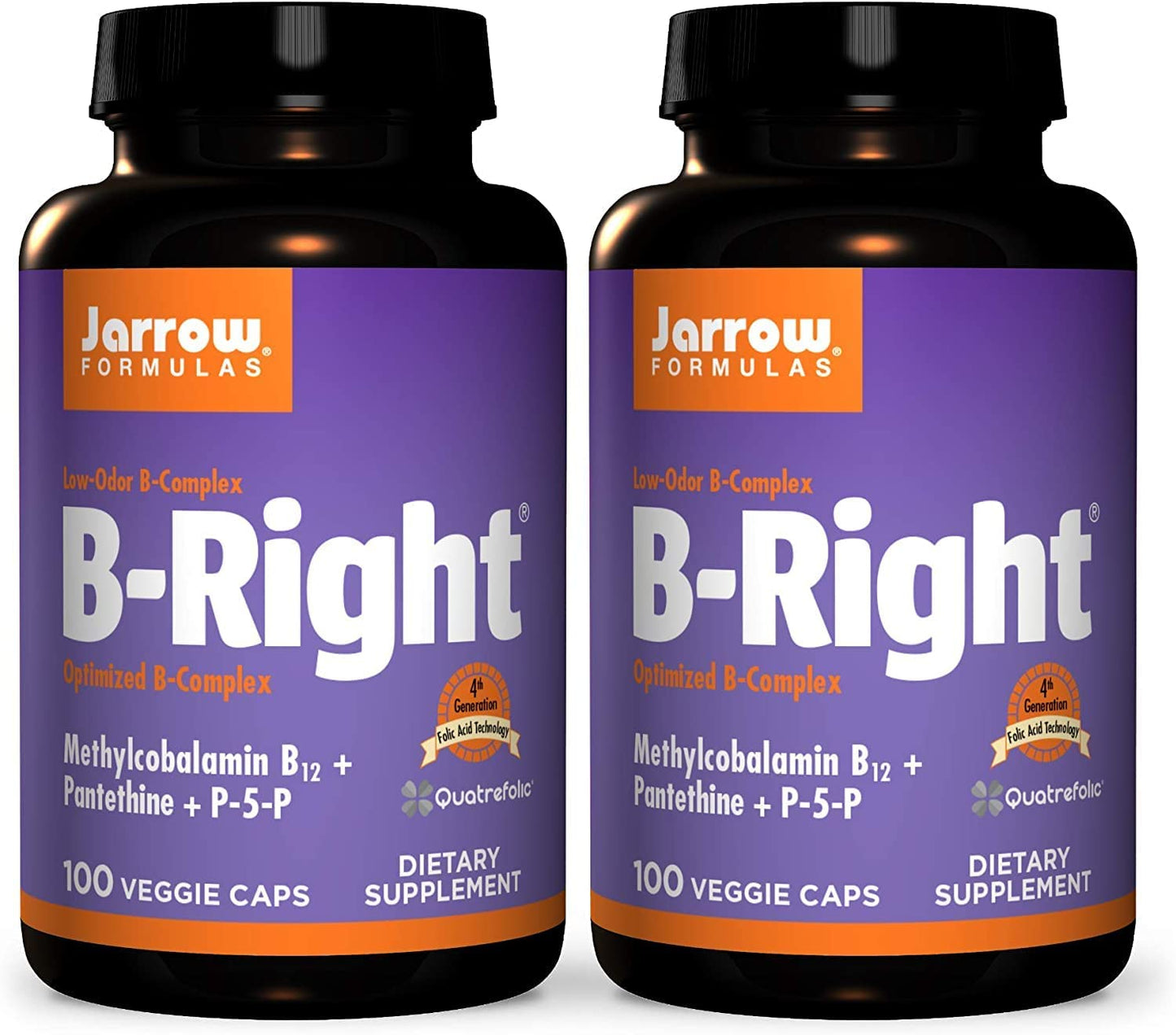 Jarrow Formulas B-Right - 100 Veggie Caps Pack of 2 | Low-Odor B-Complex for Energy & Metabolism
