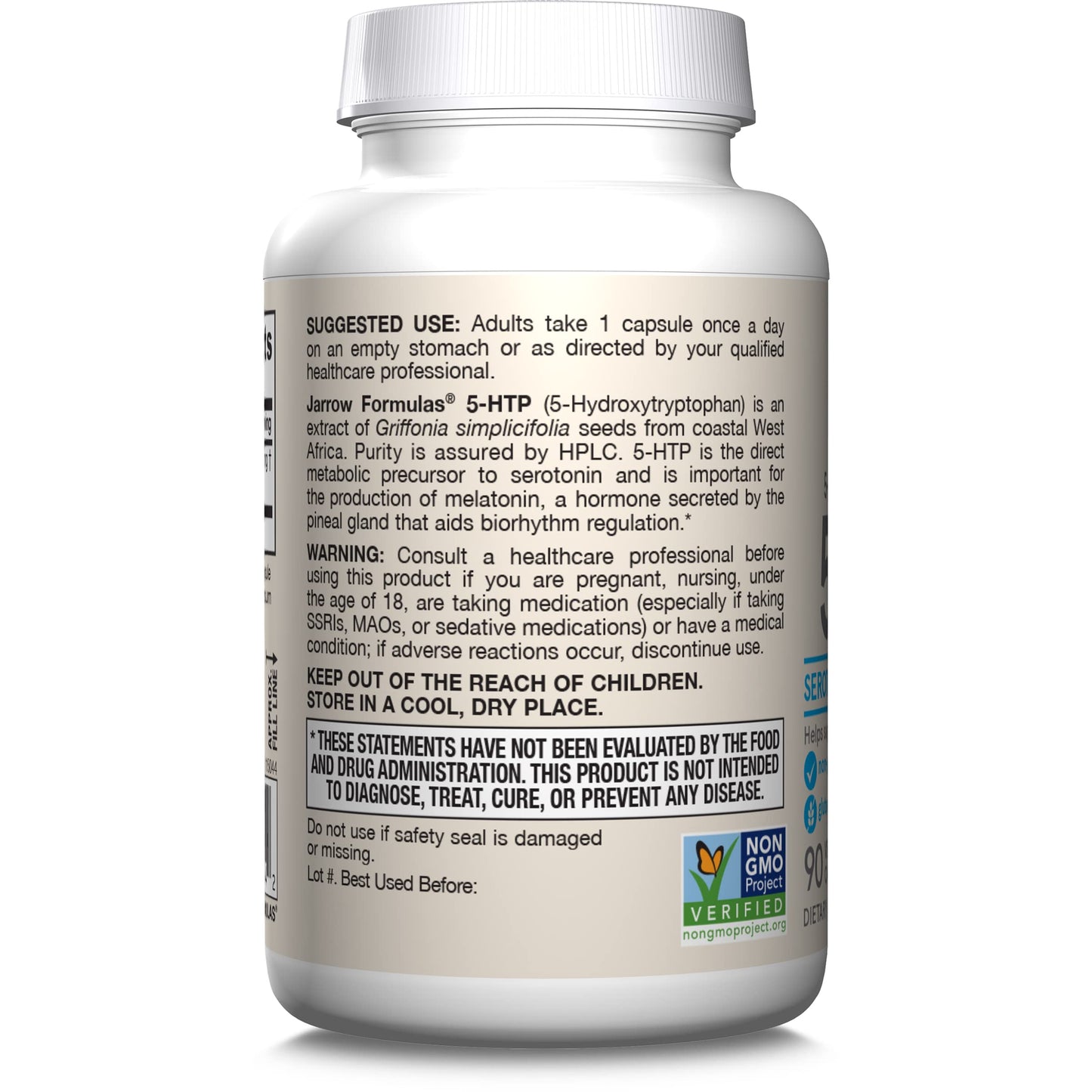 Jarrow Formulas 5-HTP 100 mg – 90 Veggie Capsules | 90 Day Supply
