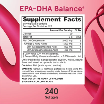 Jarrow Formulas EPA-DHA Balance, 1,200 mg Omega-3, 240 Softgels | Brain & Joint Support