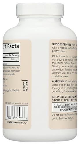 Jarrow Formulas Glutathione Reduced 500 mg – 150 Veggie Capsules – Vegan, Non-GMO