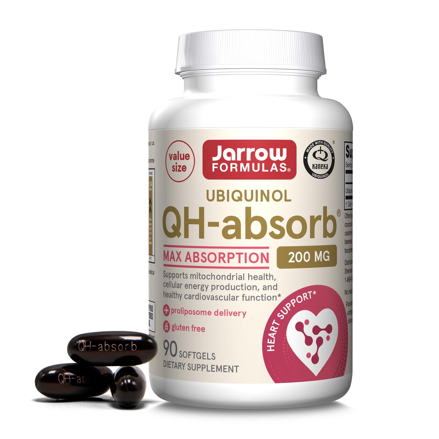 Jarrow Formulas QH-Absorb 200 mg – Active Co-Q10 (Ubiquinol) for Mitochondrial Energy & Cardiovascular Support | 90 Softgels