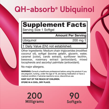 Jarrow Formulas QH-Absorb 200 mg – Active Co-Q10 (Ubiquinol) for Mitochondrial Energy & Cardiovascular Support | 90 Softgels