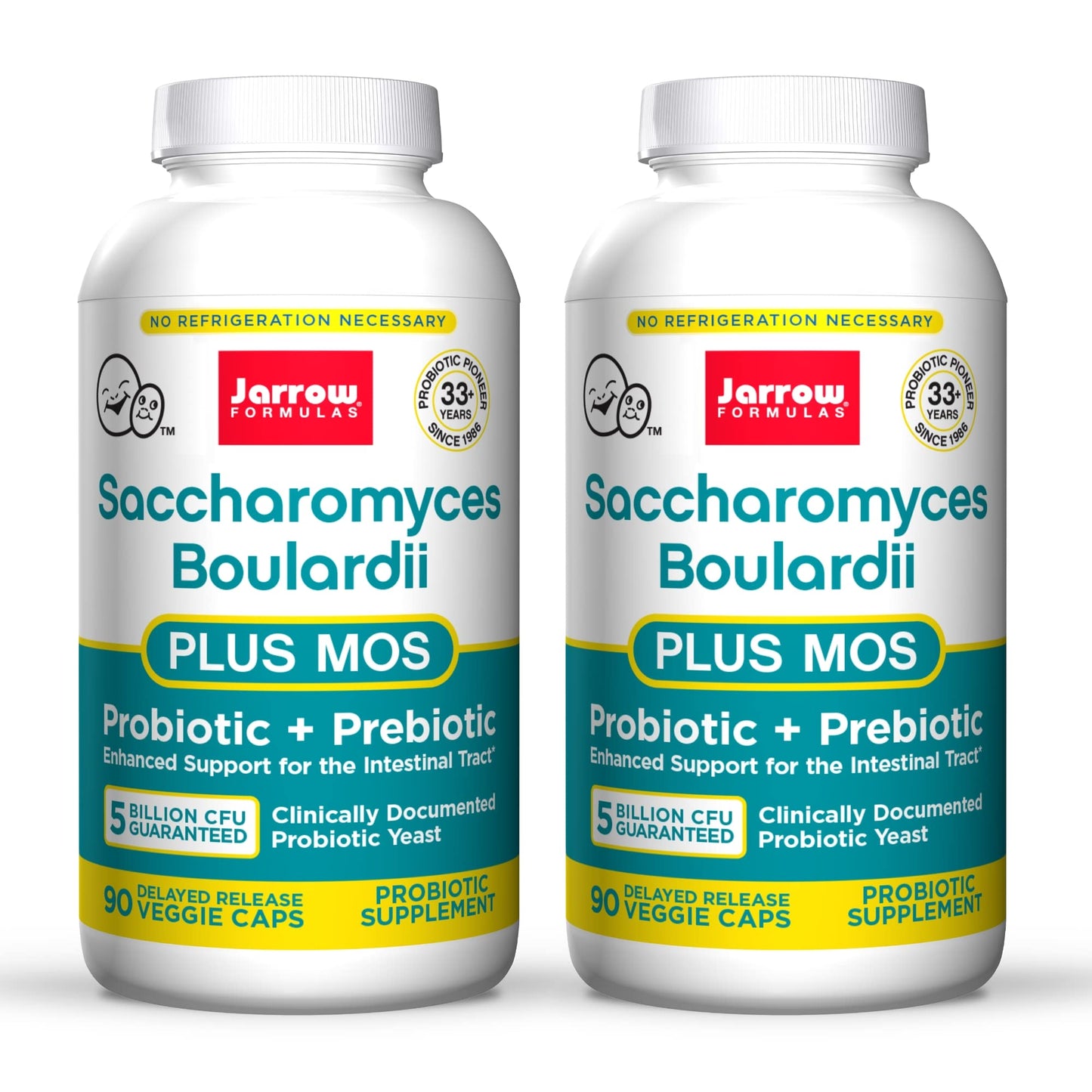 Jarrow Formulas Saccharomyces Boulardii + MOS – 5 Billion CFU per Serving, 90 Delayed-Release Veggie Caps, 2-Pack Probiotic + Prebiotic