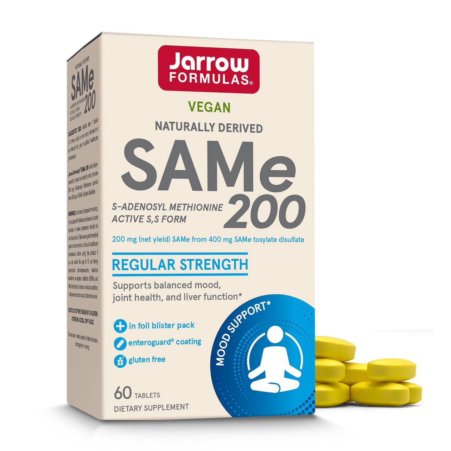 Jarrow SAMe 200 mg – 60 Tablets | Highest Active S,S Form, Joint Health, Mood & Liver Support
