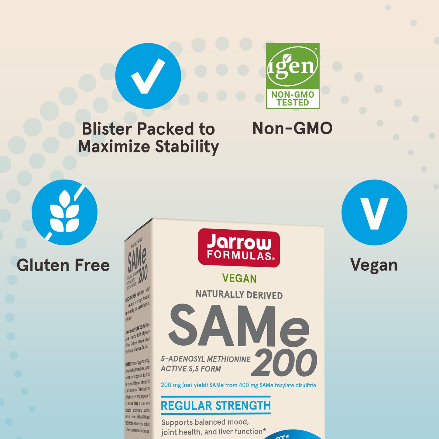 Jarrow SAMe 200 mg – 60 Tablets | Highest Active S,S Form, Joint Health, Mood & Liver Support