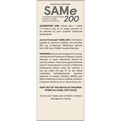 Jarrow SAMe 200 mg – 60 Tablets | Highest Active S,S Form, Joint Health, Mood & Liver Support