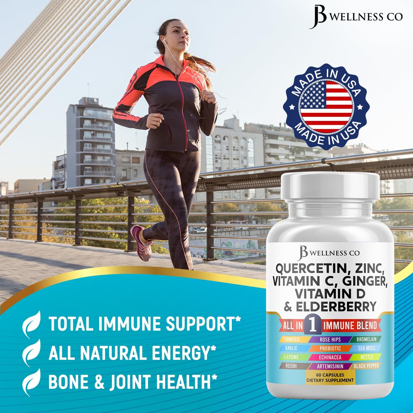 JB Wellness Co Immune Support: Quercetin, Zinc, Vitamin C & D + Bromelain (180 Count)