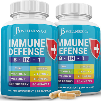 JB Wellness Co Immune Support 8-in-1 Capsules | Zinc, Vitamin D3, Vitamin C & Elderberry - 2-Pack