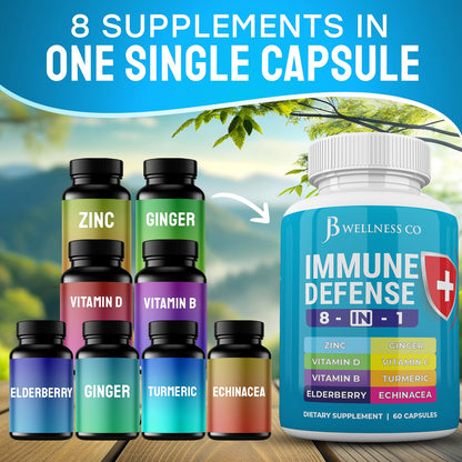 JB Wellness Co Immune Support 8-in-1 Capsules | Zinc, Vitamin D3, Vitamin C & Elderberry - 2-Pack