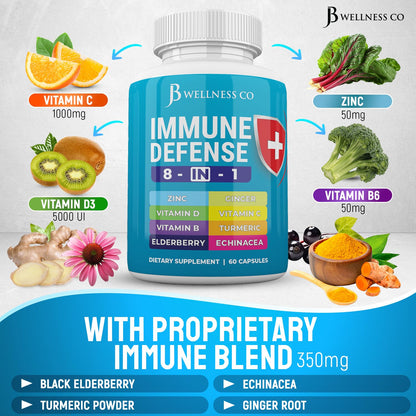 JB Wellness Co Immune Support 8-in-1 Capsules | Zinc, Vitamin D3, Vitamin C & Elderberry - 2-Pack
