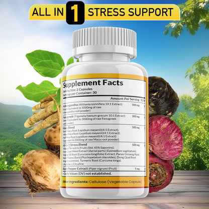 JB Wellness Co. Ashwagandha Maca Fenugreek with Tongkat Ali & Ginseng – Mood & Thyroid Support (60 Count)