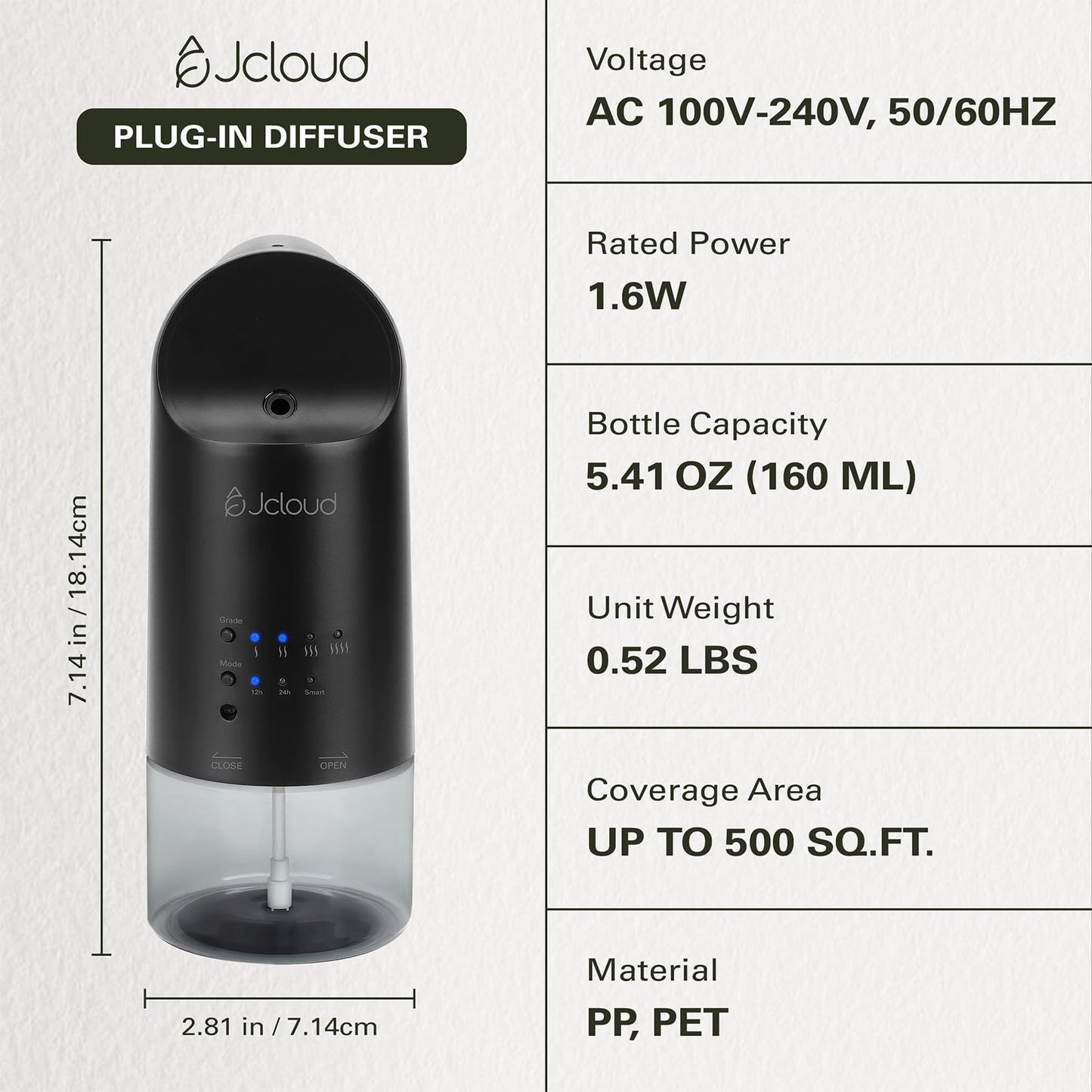 JCLOUD 2025 Plug-in Diffuser – Black Wall Diffuser with Royal Serenity Oil (160ML) – 500 Sq Ft Coverage