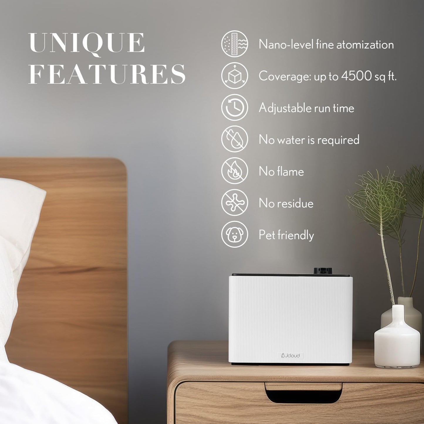 JCLOUD Smart Scent Air Machine 1000ML | 4500 Sq Ft Hotel Scent Diffuser – Waterless Cold Air Diffuser, White