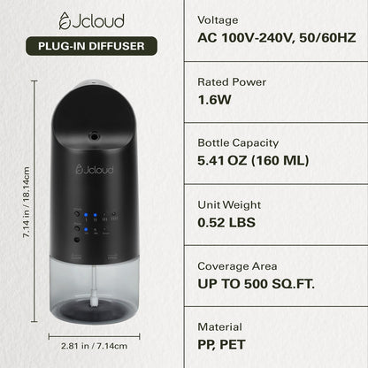 JCLOUD 2025 Plug-in Diffuser – Waterless Scent for 500 sq ft (Black)