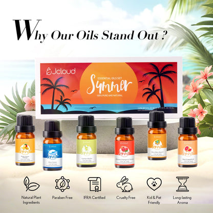 JCLOUD Summer Fragrance Oils Set – 6x10mL Diffuser Oils Gift Set