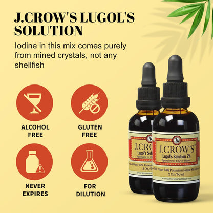 J.CROW'S Lugol's Solution 2% Iodine – 12 Bottle Bundle, Gluten & Alcohol-Free, No Expiration