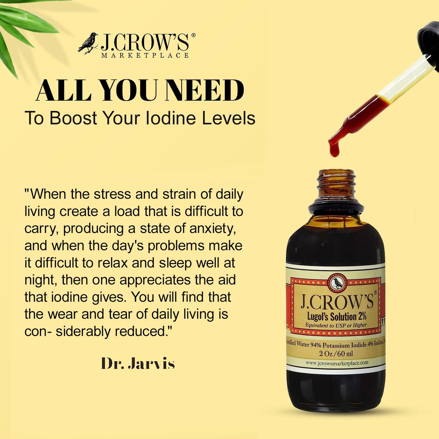 J.CROW'S Lugol's Iodine 2% – 2 oz (2 Bottles) | Premium Iodine & Potassium Iodide