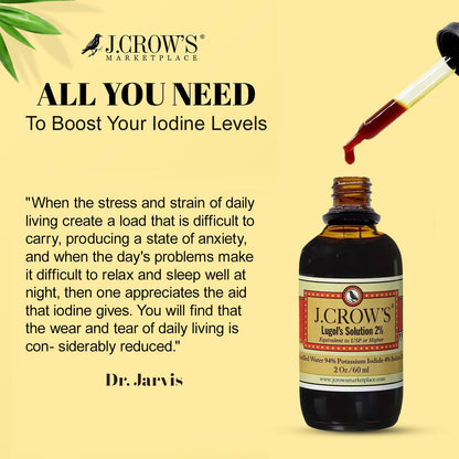 J.CROW'S Lugol's Solution 2% Iodine – 12 Bottle Bundle, Gluten & Alcohol-Free, No Expiration
