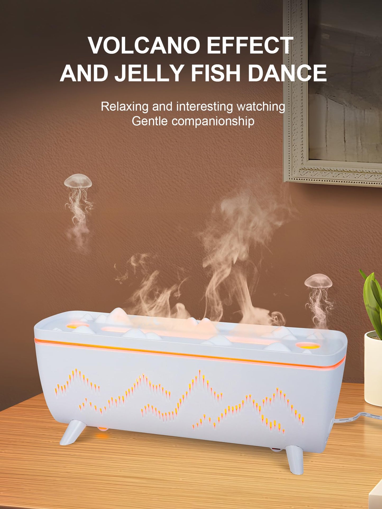 280ML Volcano Jellyfish Diffuser with Timer – Low Noise 3-Hole Flame Mist, Leak-Proof