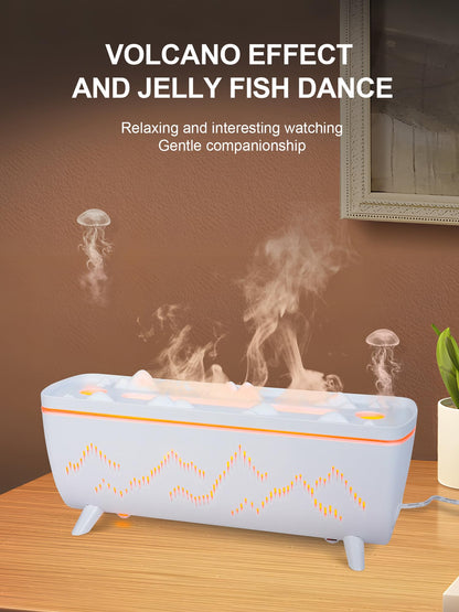 280ML Volcano Jellyfish Diffuser with Timer – Low Noise 3-Hole Flame Mist, Leak-Proof