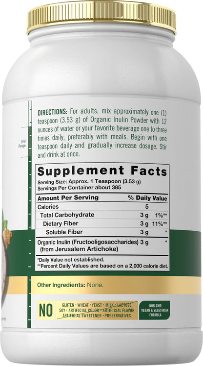 Carlyle Organic Inulin Powder 48oz | Prebiotic Fiber from Jerusalem Artichoke | Vegan & Non-GMO