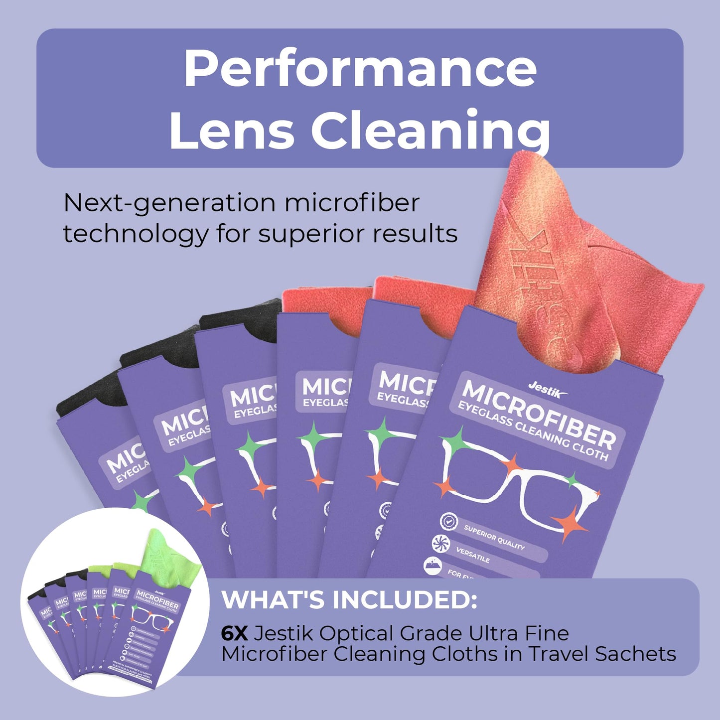 Jestik Microfiber Cleaning Cloths – 6-Pack Lens & Screen Wipes (Black/Crimson)
