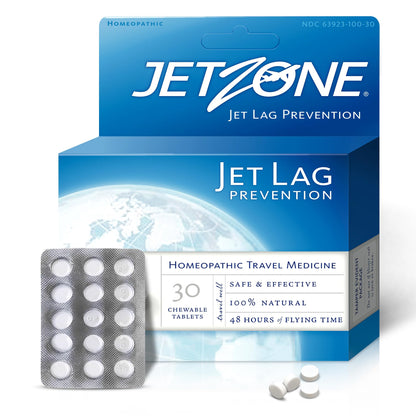 JetZone Jet Lag Remedy - Homeopathic Travel Aid – Trusted for Over 15 Years - Immune Health – Circadian Rhythm - Fatigue – Exhaustion – Tired - Can't Sleep – Good for 48hrs Flying Time - 30 Chewables