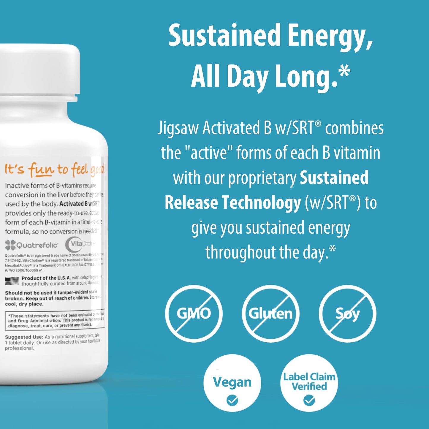 Jigsaw Health Activated B w/SRT | Supports Nervous System & Energy | 120 Tablets