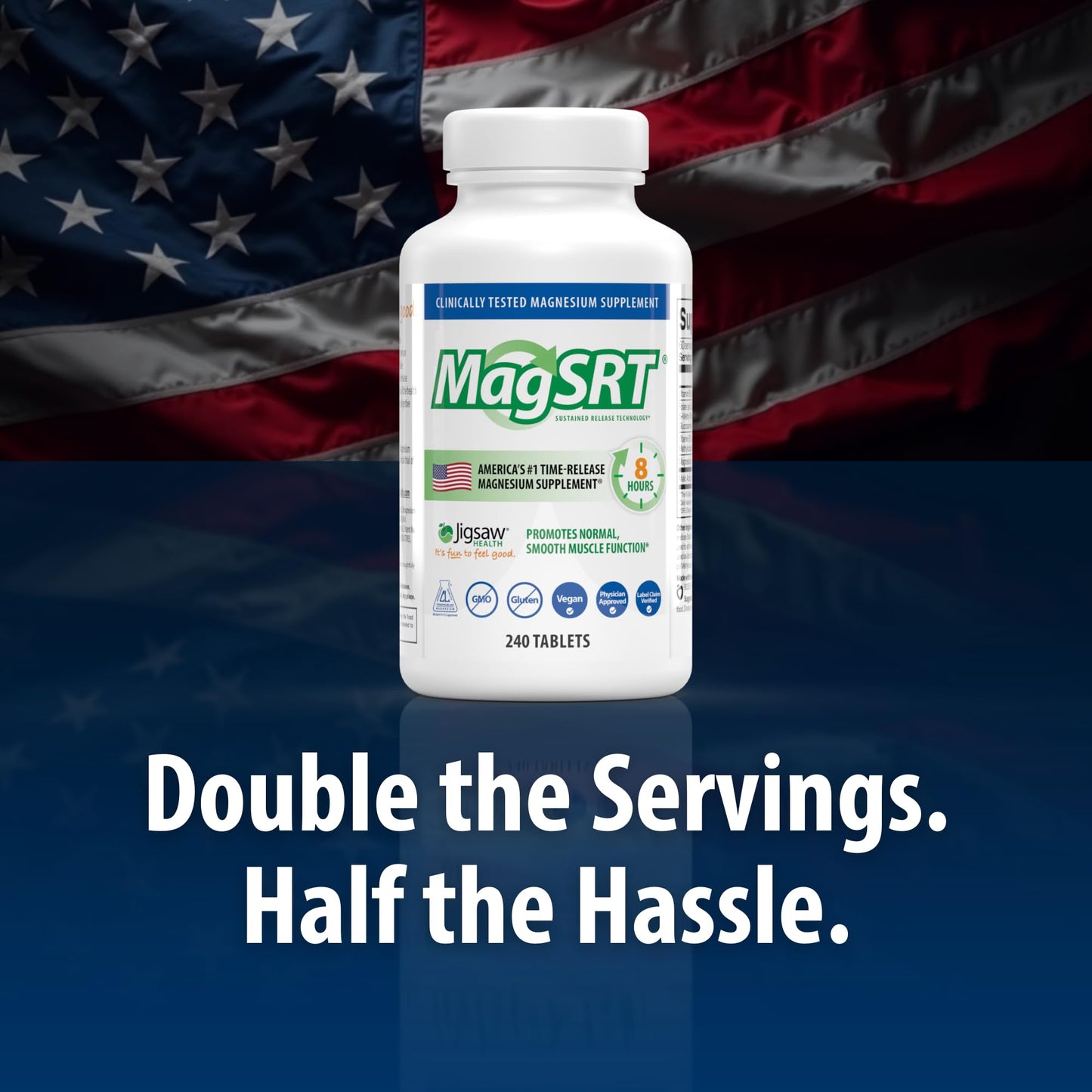 Jigsaw Health MagSRT Magnesium + B6, Folate & B12 | Timed-Release Mineral Supplement | 240 Tablets | 60 Servings