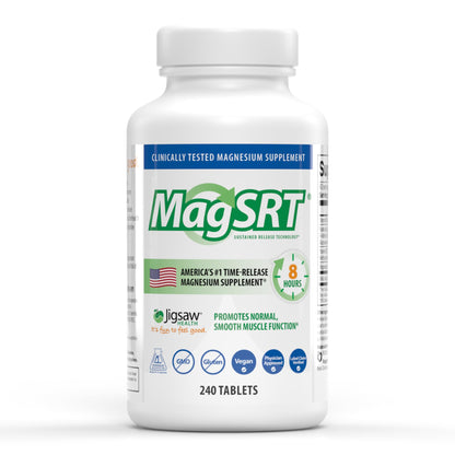 Jigsaw Health MagSRT Magnesium + B6, Folate & B12 | Timed-Release Mineral Supplement | 240 Tablets | 60 Servings