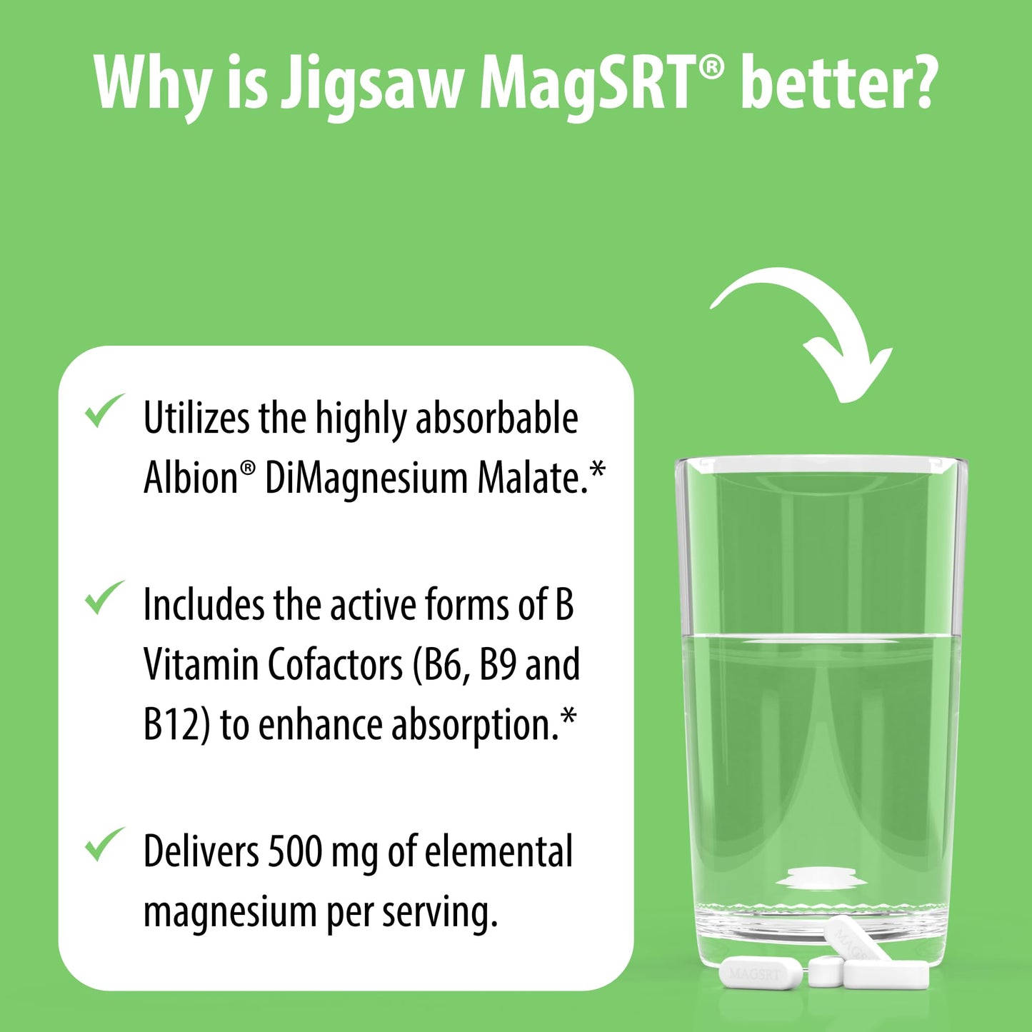 Jigsaw Health MagSRT Magnesium Supplement – Vitamin B6, Folate & B12 | 120 Tablets | 30 Servings