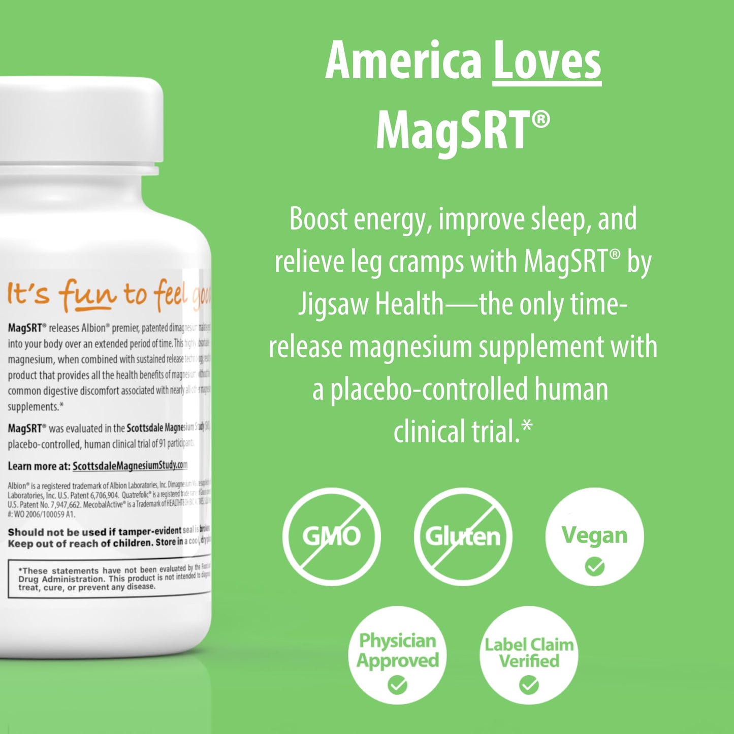 Jigsaw Health MagSRT Magnesium Supplement – Vitamin B6, Folate & B12 | 120 Tablets | 30 Servings